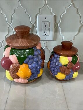 Vintage Colorful Ceramic Fruit Canister Set - Multicolor
